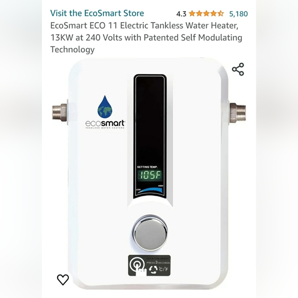 EcoSmart ECO 11 Electric Tankless Water Heater, 13KW, 240 Volts New without box - Picture 1 of 11